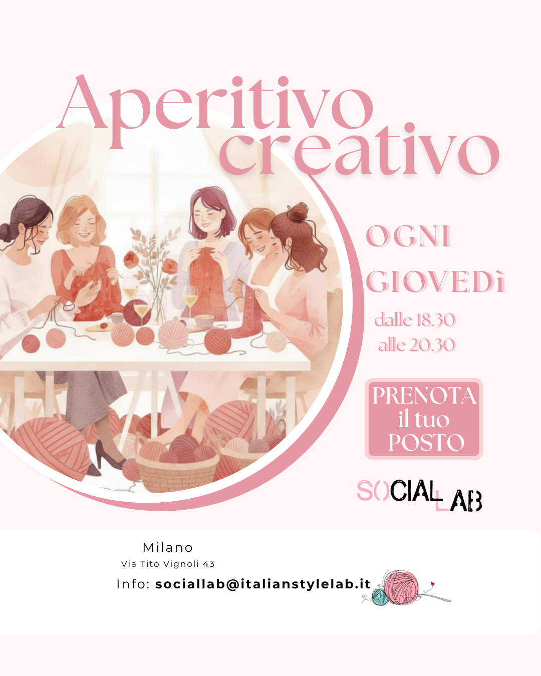 Aperitivo creativo, corso base di uncinetto